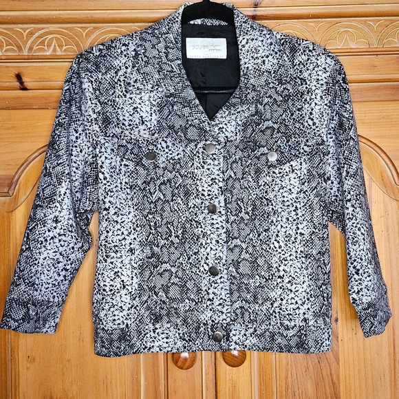 Vintage 90s Blue Tint Equestrian Designs Snake Print Button Up Jacket Size Small - Picture 1 of 9